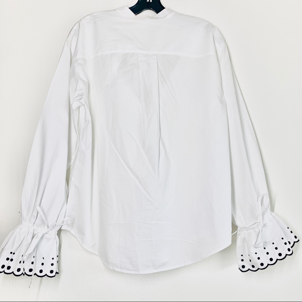See by Chloe V Neck Polka Dot Balloon Ruffle Eyelet Sleeve Blouse - Picture 7 of 8